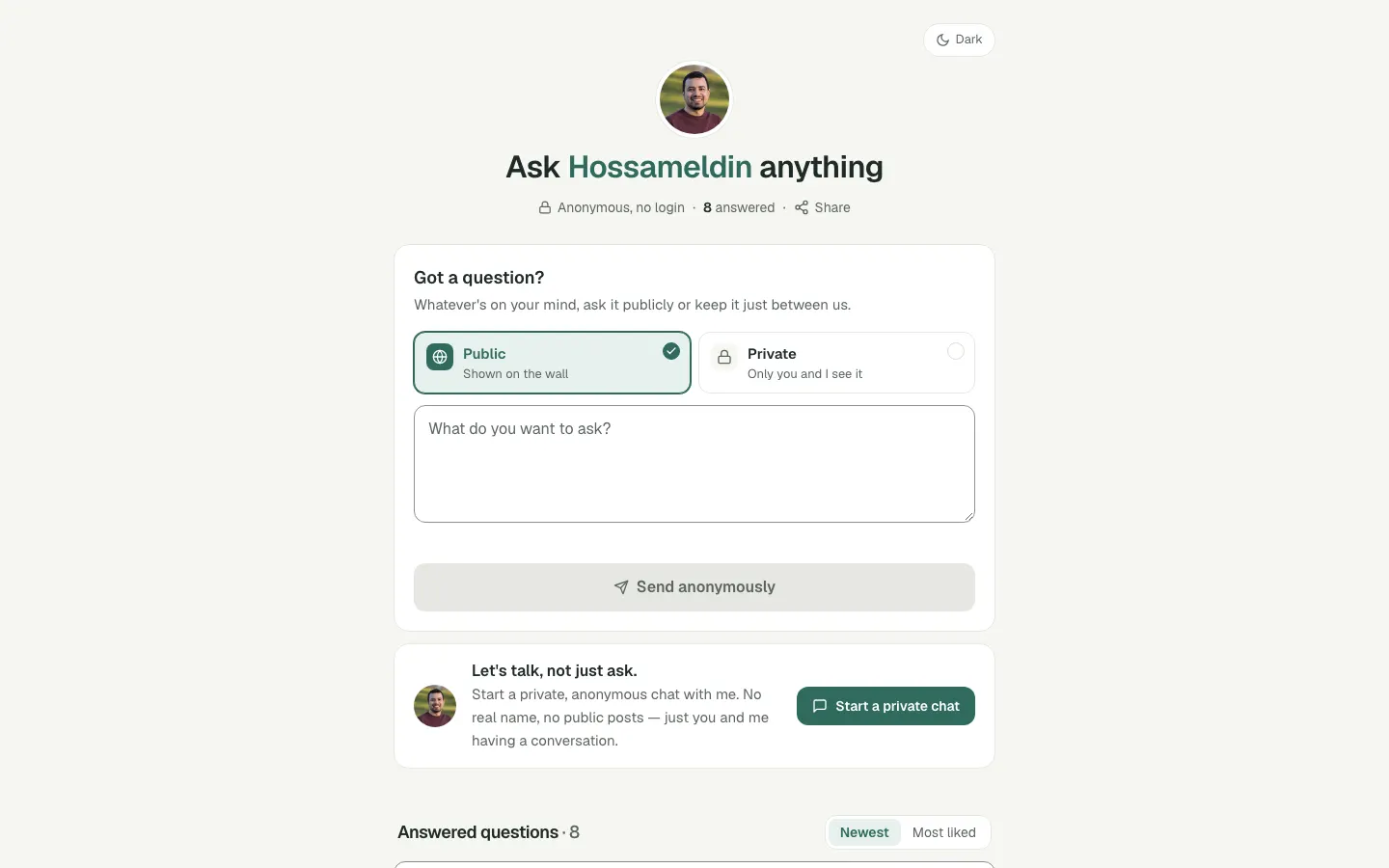 Ask Hossameldin: the public question wall on desktop